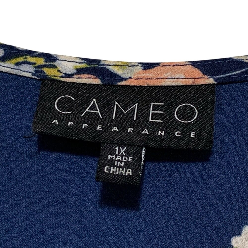 Cameo Kimono Open Front Womens Size 1X Navy Blue Floral 3/4 Sleeve Semi-Sheer - Picture 9 of 11
